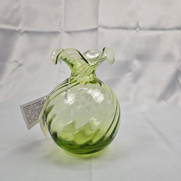 Alessandro Coppola Green Murano Scalloped Rim Glass Vase - Made In Italy - Picture 4 of 12